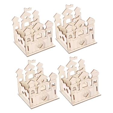 Imagem de Vaveren Conjunto de 4 peças de madeira para pintura, incluindo castelo para montar e pintar enfeites. Ideal para presente de aniversário ou para atividades