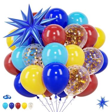 Imagem de Balões vermelhos azuis amarelos balões de estrela confete 30,5 cm 52 peças decorações temáticas de videogame de desenho animado para festa de aniversário chá de bebê pano de fundo suprimentos de