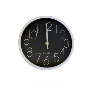 Imagem de Relógio de Parede Moderno – Decoração Elegante para Sala, Quarto, Cozinha ou Escritório, Design Minimalista, Fácil de Instalar (Borda branca fundo preto)