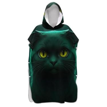 Imagem de TSENQUE Black Cat Cool Surf Poncho Trocador para Adultos Praia Moletom Toalha Floral Secagem Rápida Poncho Masculino com Capuz