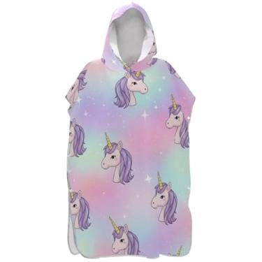 Imagem de Joisal Poncho de surfe plus size trocador de roupão adulto toalha de banho com capuz bonito desenho animado unicórnio pastel masculino poncho com capuz