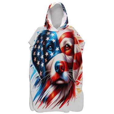 Imagem de Joisal Roupão de mudança de cachorro patriótico fofo para adultos poncho de surfe com capuz toalha de natação bonito plus size homens mulheres poncho com capuz