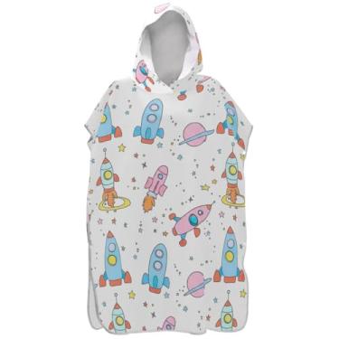 Imagem de Joisal Roupão de mudança branco foguete pastel fofo para adultos poncho de surfe com capuz toalha de natação plus size masculino poncho com capuz