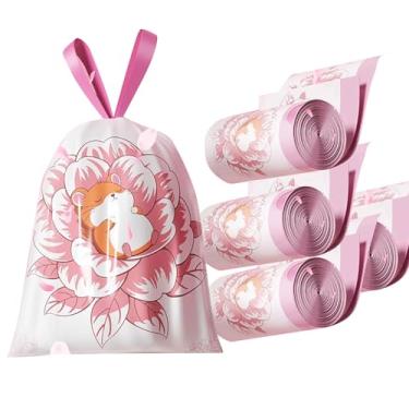 Imagem de 50 sacos de lixo de 4 galões com cordão e forro de plástico separado sem rasgos para banheiro, escritório, casa, quarto, pequenos sacos de cesta de lixo (rosa, 200 unidades)