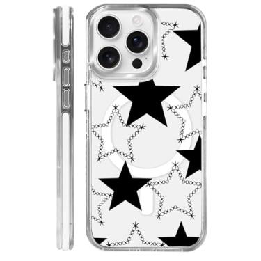 Imagem de MQJCYB Capa magnética para iPhone 15 Pro com design em base transparente, compatível com MagSafe, capa protetora fina de TPU macio para celular feminina e meninas - Fashion Five Pointed Star