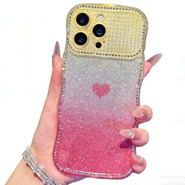 Imagem de IDYStar Capa para iPhone 16 Pro, moldura ondulada fofa com diamante brilhante brilhante com estampa de coração de amor removível, capa de silicone à prova de choque para mulheres compatível com iPhone