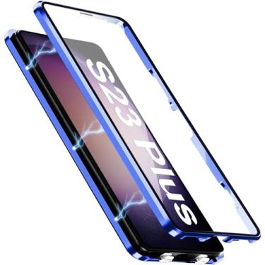 Imagem de [Material de metal] Capa para Samsung Galaxy S23 Plus, capa de celular externa com proteção contra quedas de grau militar com tela de vidro integrada e protetor de lente da câmera, capa de metal para