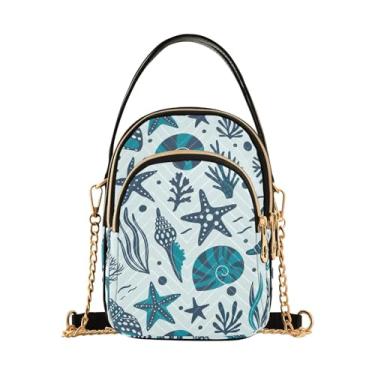 Imagem de Joisal Bolsa transversal, bolsa de ombro, bolsa tiracolo com zíper triplo, bolsas pequenas para mulheres, bolsa carteiro para mulheres, Conchas, estrela-do-mar, corais, algas marinhas, 15*21*8cm