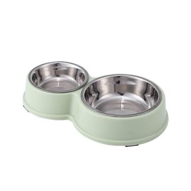 Imagem de Comedouro e bebedouro inox Duplo para bicho de estimação cachorro ou gatos C/antiderrapante - 28 * 14 * 5CM, Perfeita para Ração e Água, Bem-Estar Pet(Verde)