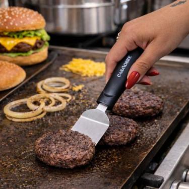 Imagem de Espátula Aço Inox Curva Chapeiro Chapa Hamburguer Lanche Grelhar Servi