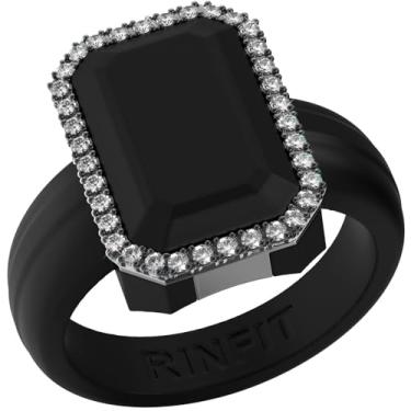 Imagem de Rinfit Aliança de casamento feminina de silicone - anéis de compromisso para ela - corte esmeralda com zircônia cúbica - design patenteado, Size 4, Silicone, Zircônia cúbica