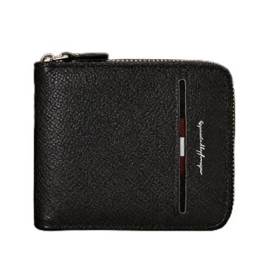 Imagem de Carteira masculina retrô preta, compacta, de couro macio, fácil de carregar, design compacto preto retrô com encaixe, padrão listrado, couro macio e fácil de carregar tamanho conveniente