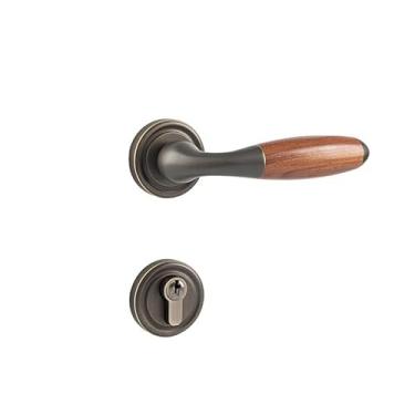 Imagem de Maçaneta de porta magnética interna de latão de madeira maciça para quarto retrô europeu maçaneta redonda de latão (tesouro vermelho)