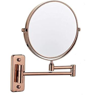 Imagem de CZCZC Espelho de parede para banheiro, espelho de banheiro redondo 360 com rotação de 20 cm, espelho de maquiagem dupla face, espelho cosmético para barbear no quarto, ouro rosa_5X