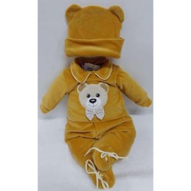 Imagem de Macacão Plush Luxo Bebê Menino Inverno Touca LessaKids B9204-Masculino