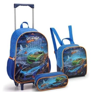 Imagem de Kit Mochila Rodinhas Infantil Carros Escolar Hot Wheels Racing-Masculino