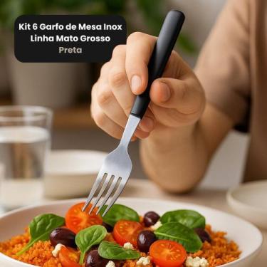 Imagem de Kit 6 Garfo de Mesa Inox Linha Mato Grosso - Preta - PRATICASA