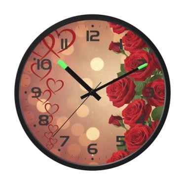 Imagem de SEHANY Relógio de parede de rosas para dia dos namorados, silencioso, sem tique-taque, operado por bateria, controle de som, luz noturna, relógios de parede para sala de estar, cozinha, quarto