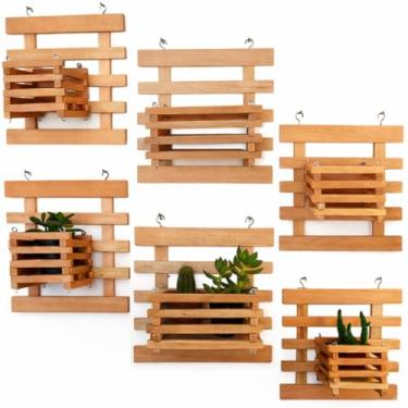 Imagem de Vaso Floreira Kit 3 Painel Jardim Vertical Treliça Madeira Suporte Parede Plantas Suculentas Cactos