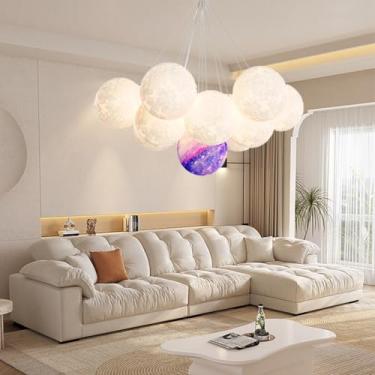 Imagem de Lustre de teto dourado, luminária de teto com design de lua, lustre pendente para sala de estar, luminária de teto linear para sala de estar, lustre moderno para quarto (colorido)