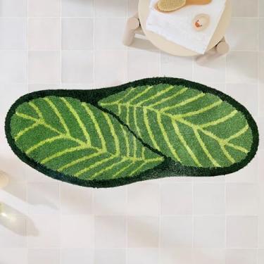 Imagem de Tapete de corredor de banheiro verde – Tapete de banho longo de folhas tapetes de banheiro antiderrapante lavável tapete absorvente para piso de banheiro, decoração de banheira, tapete fofo 51 x 119