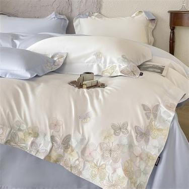 Imagem de Jogo de cama de algodão com bordado de borboletas e flores, tamanho casal, queen e king, capa de edredom e lençol, cor 2, queen 200x230cm, 4 peças