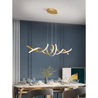 Imagem de Luminária de teto LED dimerizável, luminária de teto moderna com altura ajustável, design em espiral, com controle remoto, iluminação decorativa para sala de estar, quarto e sala de jantar (