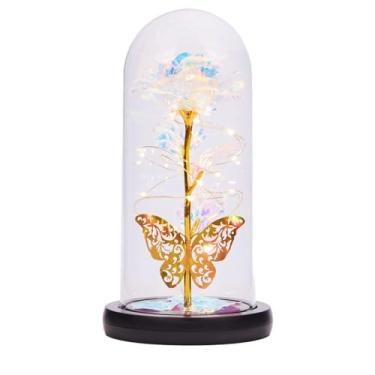 Imagem de Dllesifvn Forever Rose Light Up Preserved Red Rose em cúpula de vidro, presente de flor artificial para mulheres, mãe, avó, esposa, irmã, dia dos namorados, dia das mães, aniversário (branco)
