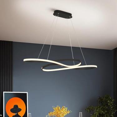 Imagem de Luminária pendente moderna para ilha de cozinha, com intensidade de luz ajustável de 10% a 100%, controle remoto, altura regulável, estilo linear, ideal para mesa de jantar, bar e escritório