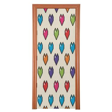 Imagem de ATTX Capa para porta da frente com corações brilhantes dos namorados - decoração de férias de tecido elástico lavável para festas, casa, decoração de porta da frente, 36 x 98 polegadas (871)