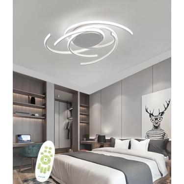 Imagem de Luminária de teto LED moderna para sala de estar, com intensidade ajustável e controle remoto. Ideal para quarto, cozinha, escritório e sala de jantar. Cor branca, 56 cm.