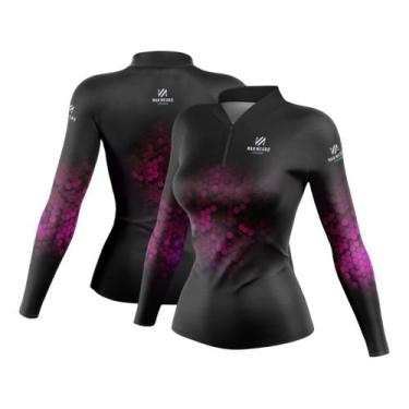 Imagem de Camiseta Pesca Mar Negro Feminina Premium Escamada Rosa Proteção Solar