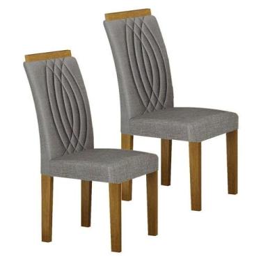 Imagem de Cadeira Para Mesa De Jantar Doha Mdf Kit 2 Peças Freijó Linho Cinza - 