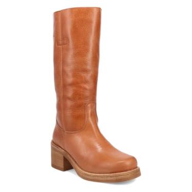 Imagem de Dingo Botas femininas casuais Vagabond bico redondo sem cadarço salto médio até o joelho 5 a 7,6 cm - marrom, Bronzeado, 41