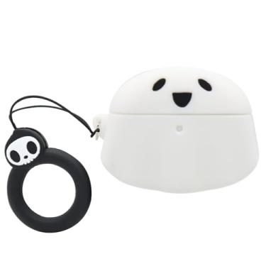 Imagem de Capa MC Fashion para AirPods Pro/Pro 2, linda capa de silicone fantasma à prova de choque com cordão de caveira e anel compatível com AirPods Pro/Pro 2 (branca)