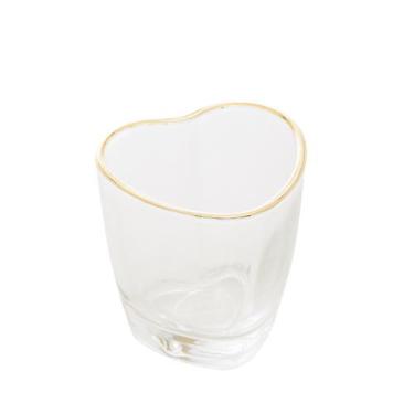Imagem de Copo Shot Pequeno Formato de Coração com Borda Dourada 50ml - LYOR