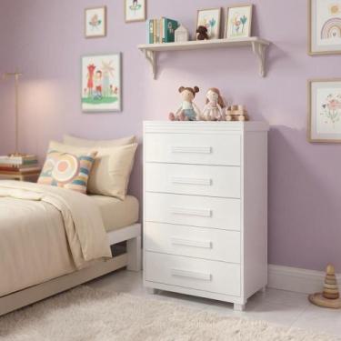 Imagem de Cômoda Para Quarto Infantil 5 Gavetas Grande Branco - Repleta, Branco