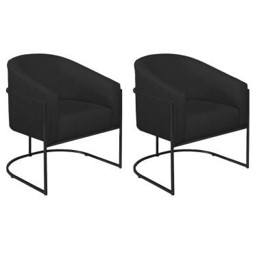 Imagem de Kit 2 Poltronas Decorativa Jade Moderno Escritório Confortável Luxo Base De Ferro Preto Linho Cor Preto