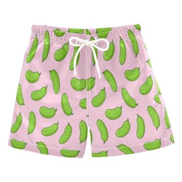 Imagem de Calção de banho infantil para meninos, short de praia, pepino, picles, secagem rápida, roupa de banho infantil G