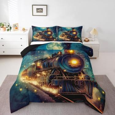 Imagem de Castle Fairy Conjunto de edredom vintage de trem 3D, tamanho king, para crianças, veículos de transporte, todas as estações, retrô, conjunto de colcha, decoração de quarto, edredom neon dourado com