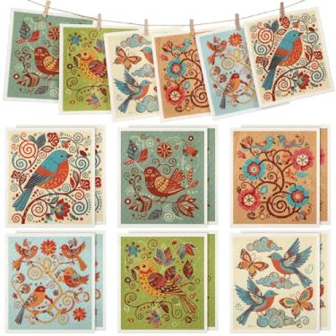Imagem de Tegeme Pacote com 12 panos de prato da Suécia, 6 padrões de flores de pássaros, super absorventes, reutilizáveis, de secagem rápida, panos de esponja laváveis para cozinha, balcões de lavar louça