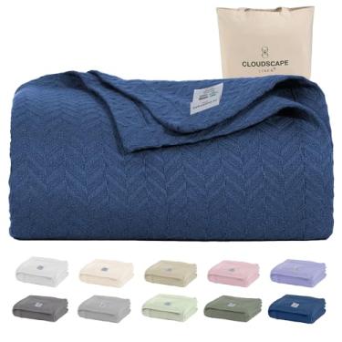 Imagem de Cobertor Queen Size Cloud Scape Linen 100% algodão orgânico, padrão espinha de peixe para todas as estações, melhores presentes de dia dos namorados para mulheres, serve para cama de casal, 92 x 92,