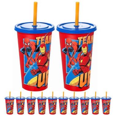 Imagem de Kit 10 Copos Shake Com Canudo Infantil dos Vingadores p/ Sacola Surpre