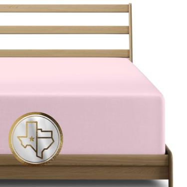 Imagem de TEXAS LINEN CO. Lençol com elástico solteiro GG 100% algodão egípcio – lençol com elástico alto de luxo 40,6 cm, solteiro, tamanho GG (blush), lençol de baixo de cetim macio refrescante, totalmente