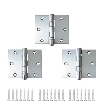 Imagem de Yeecheng Pacote com 3 dobradiças de porta de aço inoxidável prateadas, dobradiças quadradas resistentes de 9 x 9 cm para portas internas e externas, janelas, caixas de madeira e armários