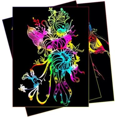 Imagem de Conjunto de arte de 50 peças, papel de raspar arco-íris A4, 28 x 20,8 cm, papel mágico para meninos e meninas, artesanato, Natal, aniversário, cartões de presente