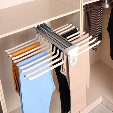 Imagem de Cabide para calças de ganga, multicamadas, cabide para calças, armário, prateleira de aço inoxidável, poupança de espaço para amarrar jeans, toalha, roupas com braço de 20/22 (cor: preto-a) (bege)