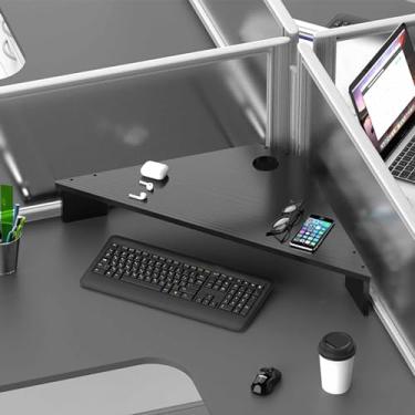 Imagem de Suporte de monitor de canto organizador de monitor de canto para teclado de armazenamento, suporte de laptop triangular para sala de estudo em casa/escritório, elevador de tela de madeira maciça para