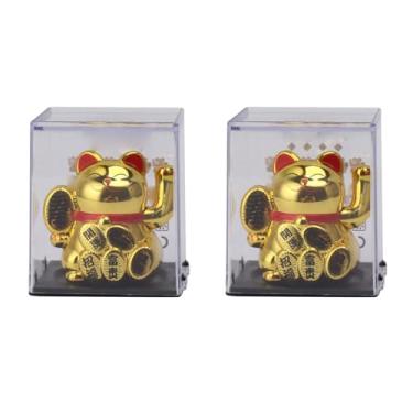 Imagem de MAVIS LAVEN 2PCS Estátua de Gato da Sorte Solar, Conjunto de Gato da Fortuna Com Braço Acenando Dourado, Decorativo Com Acionamento Solar para Casa, Escritório, Mesa ou Painel do Carro