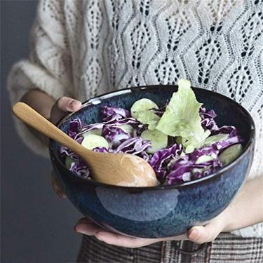 Imagem de U5GAAALPPQ9 Tigela de mistura de capacidade extra grande tigela de salada sopa ramen macarrão frutas tigela de servir cerâmica criativa casa 23 cm tigelas azul pavão